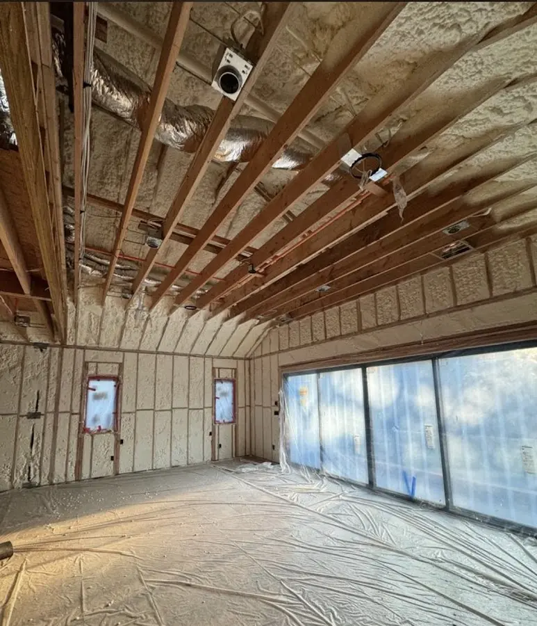 Interior walls and ceiling insulated with spray foam during new construction in Upper Saucon